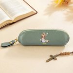 Personalized Cross Bible Book Cartoon Prayer Character Mini PU Leather Rosary Coin Purse with Name Baptism Confirmation Birthday Gift for Christians