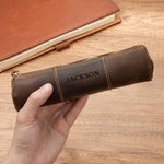 Gepersonaliseerde Monogram Initiaal Gek Paard Leren Pen Etui met Naam Lerarendag Verjaardag Terug naar School Cadeau voor Leraren Studenten
