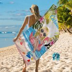Gepersonaliseerde Tropische Planten Cartoonfiguur Extra Groot Sneldrogend Strandlaken met Naam Zomervakantie Verjaardagscadeau voor Vrouwen en Meisjes
