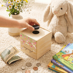 Personalised Birth Flower Wooden Piggy Bank Money Box with Name Back to School Children's Day Birthday Gift for Kids