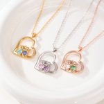 Personalisierte Herz 2 Hochland Kühe Birthstones Halskette Zierliche Schmuck Geburtstag Jahrestag Geschenk für Paare Freunde Hochland Kuh Liebhaber