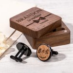 Boutons de manchette personnalisés avec design gravé de nom initiales et date - Boïte en bois à choix - Cadeau de mariage anniversaire pour les hommes