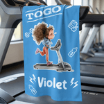Personlig tegneserie Fitness Girl Stort absorberende hurtigtørkende sportshåndkle med navn Bursdagsgave til daglig bruk for kvinner som elsker fitness