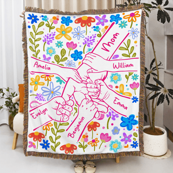 Personalized Colourful Flower Hand Soft Tassel Throw Blanket with Name Home Decor Mother's Day Birthday Gift for Mom Grandma