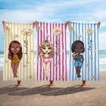 Gepersonaliseerde Cartoon Karakter Geboortebloem Sneldrogend Oversized Zacht Strandlaken met Naam Zwemmen Strandfeest Verjaardagscadeau voor Kinderen Familie