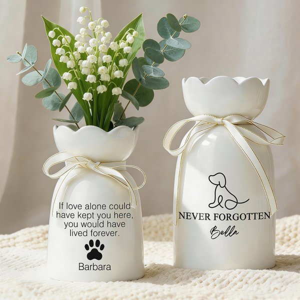 Personlig hund katt linjekonst hjärta tassavtryck keramisk blomvas med namn och text minnesmärke sympatigåva för husdjursägare