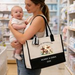 Personalizzato Cute Animal Design Our First Mother's Day Borsa Tote in tela di grande capacità con nome Regalo di compleanno per la festa della mamma