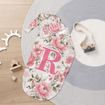 Personalized Watercolor Floral Pattern 100% Cotton Soft Swaddle Hat Set with Name and Initial Birthday Baby Shower Gift for Baby Newborn