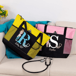 Personalized Cartoon Medical Character Initial Large Capacity Tote Bag with Name and Waterproof Lining Nurse Day Birthday Gift for Doctor Nurse