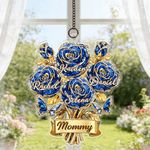 Personalized Crystal Rose Bouquet Butterfly Suncatcher Acrylic Ornament with 1-8 Names and Title Home Decor Mother's Day Birthday Gift for Family Mom