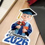 Personalized Glitter Cartoon Character Graduation Fan with Name and Year Graduation Gift for Graduates Friends