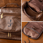 Personalised Golf Beard Design Portable Waterproof PU Leather Men's Toiletry Bag with Initial and Name Travel Business Trip Birthday Gift for Men