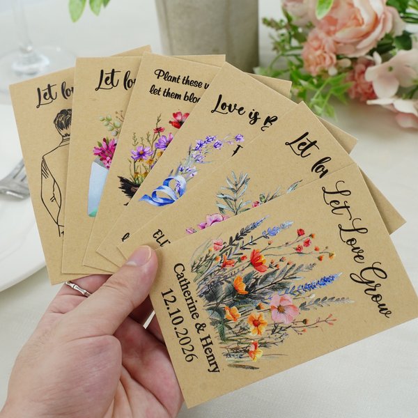 Gepersonaliseerd Let Love Grow Kraftpapier Zaadpakket met Naam en Datum Huwelijksfeest Bruids Shower Verjaardagscadeau voor Bruid Bruidsmeisje Gasten