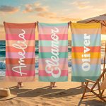 Personalisiertes Cabana Strandtuch mit Namen | sandabweisend | schnelltrocknend | Badetuch | Sommer Urlaub Geschenk für Familie Freunde