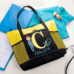 Personalized Cartoon Medical Character Initial Large Capacity Tote Bag with Name and Waterproof Lining Nurse Day Birthday Gift for Doctor Nurse