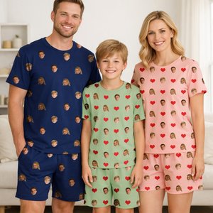 Set de pyjama multicolire personnalisé avec 1-5 photos de visage - Cadeau d'usage quotidien fête des Mères Pères pour la famille