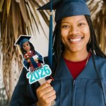 Personalized Glitter Cartoon Character Graduation Fan with Name and Year Graduation Gift for Graduates Friends