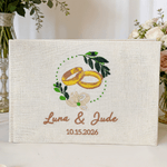 Personalised Flower Wreath Rings Embroidered Wedding Guest Book with Name and Date Wedding Anniversary Gift for Newlyweds
