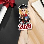 Personalized Glitter Cartoon Character Graduation Fan with Name and Year Graduation Gift for Graduates Friends