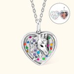 Magie, Mädchen, Medaillon | Personalisierte Einhorn-Halskette mit Foto-Medaillon | Herz-Anhänger mit Pailletten | Geburtstag Geschenk für Mädchen