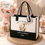 Personalizzato Cute Animal Design Our First Mother's Day Borsa Tote in tela di grande capacità con nome Regalo di compleanno per la festa della mamma