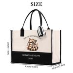 Personalizzato Cute Animal Design Our First Mother's Day Borsa Tote in tela di grande capacità con nome Regalo di compleanno per la festa della mamma