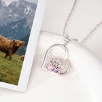 Personalisierte Herz 2 Hochland Kühe Birthstones Halskette Zierliche Schmuck Geburtstag Jahrestag Geschenk für Paare Freunde Hochland Kuh Liebhaber
