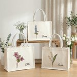 Personalizada Vintage Nacimiento Flor Lienzo Grande Bolsa Tote con Nombre Uso Diario Día de la Madre Cumpleaños Regalo para Mamá Abuela
