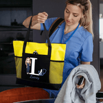 Personalized Cartoon Medical Character Initial Large Capacity Tote Bag with Name and Waterproof Lining Nurse Day Birthday Gift for Doctor Nurse