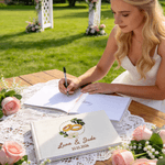 Personalized Flower Wreath Rings Embroidered Wedding Guest Book with Name and Date Wedding Anniversary Gift for Newlyweds