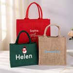 Personalisierte Weihnachtsmann Weihnachten-Thema große Jute Tragetasche mit gestickten Namen täglichen Gebrauch Brautparty Weihnachtsgeschenk für Frau Familie Brautjungfer