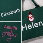 Personalisierte Weihnachtsmann Weihnachten-Thema große Jute Tragetasche mit gestickten Namen täglichen Gebrauch Brautparty Weihnachtsgeschenk für Frau Familie Brautjungfer