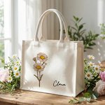 Personalizada Vintage Nacimiento Flor Lienzo Grande Bolsa Tote con Nombre Uso Diario Día de la Madre Cumpleaños Regalo para Mamá Abuela