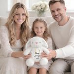 Personalised Flower Golden Initial Soft Bunny Plush Stuffed Toy with Name and Date Wedding Gift for Flower Girls