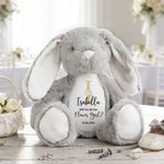 Personalised Flower Golden Initial Soft Bunny Plush Stuffed Toy with Name and Date Wedding Gift for Flower Girls