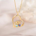 Personalisierte Herz 2 Hochland Kühe Birthstones Halskette Zierliche Schmuck Geburtstag Jahrestag Geschenk für Paare Freunde Hochland Kuh Liebhaber