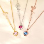 Personalized Exquisite Heart Birthstone Necklace with Name Dainty Jewellery Birthday Mother's Day Gift for Women