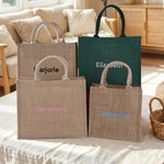 Personalisierte Weihnachtsmann Weihnachten-Thema große Jute Tragetasche mit gestickten Namen täglichen Gebrauch Brautparty Weihnachtsgeschenk für Frau Familie Brautjungfer