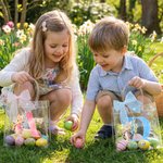 Personalised Cute Easter Bunny Transparent Gift Bag with Name and Initial Easter Party Favors Gift for Kids