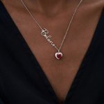 Personalized Exquisite Heart Birthstone Necklace with Name Dainty Jewellery Birthday Mother's Day Gift for Women