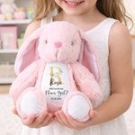 Personalised Flower Golden Initial Soft Bunny Plush Stuffed Toy with Name and Date Wedding Gift for Flower Girls
