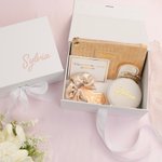 Personalised Multicolor Makeup Bag Bridesmaid Gift Set with Name Gift Box and Scrunchie 5 Pcs Bachelor Party Wedding Bridesmaid Gift for Her