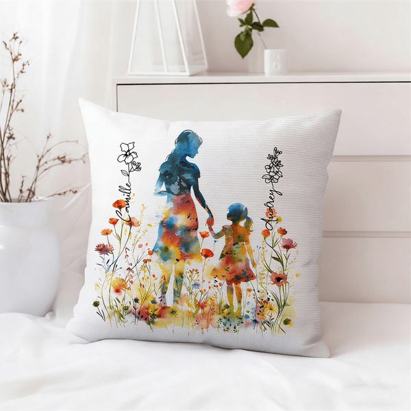 Taie d'oreiller personnalisée avec nom et fleur de naissance Cadeau d'anniversaire de la fête des mères pour maman grand-mère