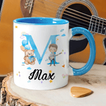 Personalisierte niedlichen Cartoon Charakter Initial 11 oz/15 oz Keramikbecher mit Namen und Griff Geburtstag Geschenk für Jungen Mädchen