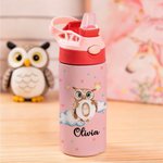 Personalisierte niedliche Tier Initial Star Cloud 12 oz isolierte Wasserflasche mit Namen Stroh und Spill-Proof-Deckel Geburtstag Geschenk für Kinder