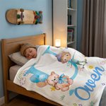 Personalized Cartoon Professional Character Bear Initial Soft Throw Blanket with Name Children's Day Gift for Boys Girls
