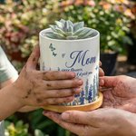 Personalized Birth Flower Butterfly Ceramic Planter Pot with Nickname and Bamboo Tray Daily Use Mother's Day Gift for Mom Grandma