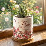 Personalized Birth Flower Butterfly Ceramic Planter Pot with Nickname and Bamboo Tray Daily Use Mother's Day Gift for Mom Grandma