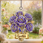 Personalized Crystal Rose Bouquet Butterfly Suncatcher Acrylic Ornament with 1-8 Names and Title Home Decor Mother's Day Birthday Gift for Family Mom