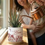 Personalized Birth Flower Butterfly Ceramic Planter Pot with Nickname and Bamboo Tray Daily Use Mother's Day Gift for Mom Grandma